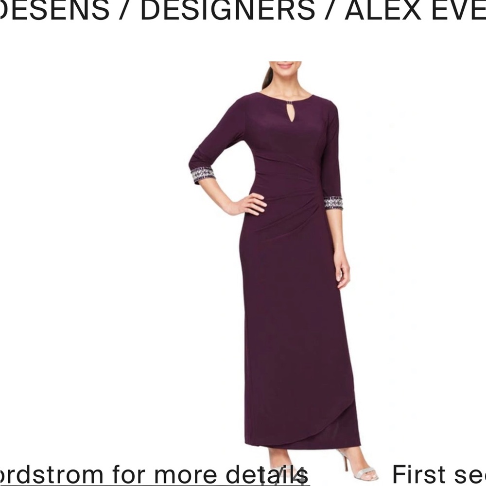 Alex evenings plum rhinestone cuff long formal dress